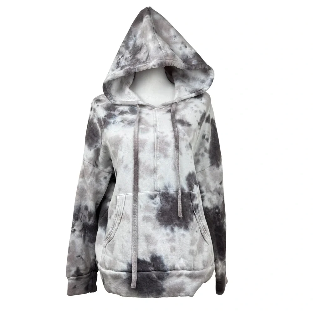 Free People Movement Tie Dye Work It Out Hoodie Grey White Oversized Sweatshirt